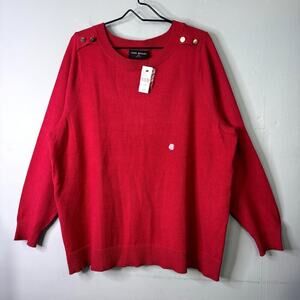 Lane Bryant Red Pullover Sweater Gold Button Shoulder Detail Women's Size 22/24